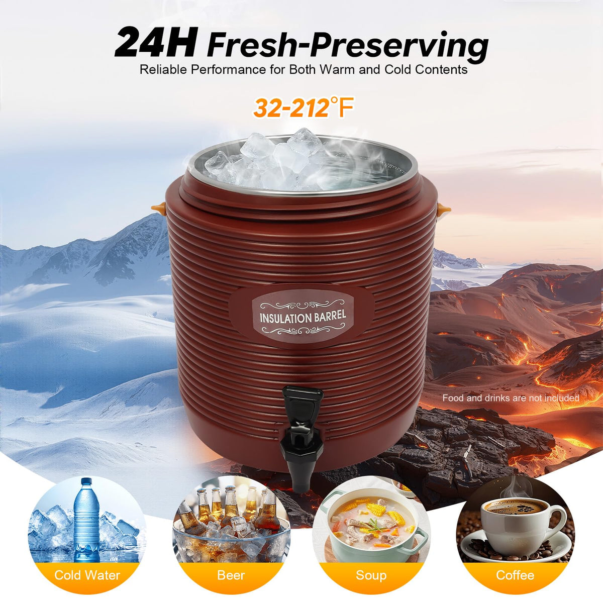 Insulated Beverage Dispenser 3.43gal Stainless Steel Portable Water Jug K4815