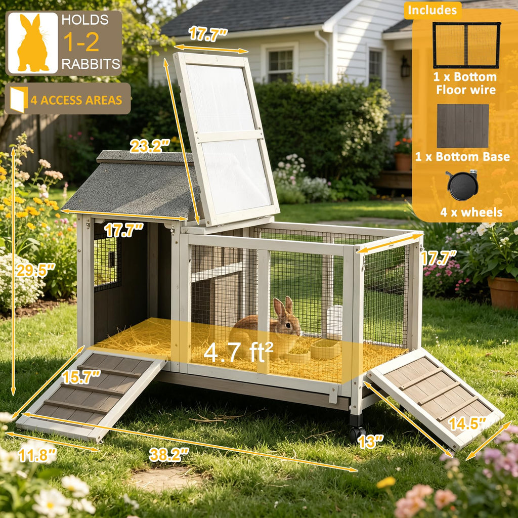 Outdoor Rabbit Hutch 2-Story Bunny Cage with Run F8584