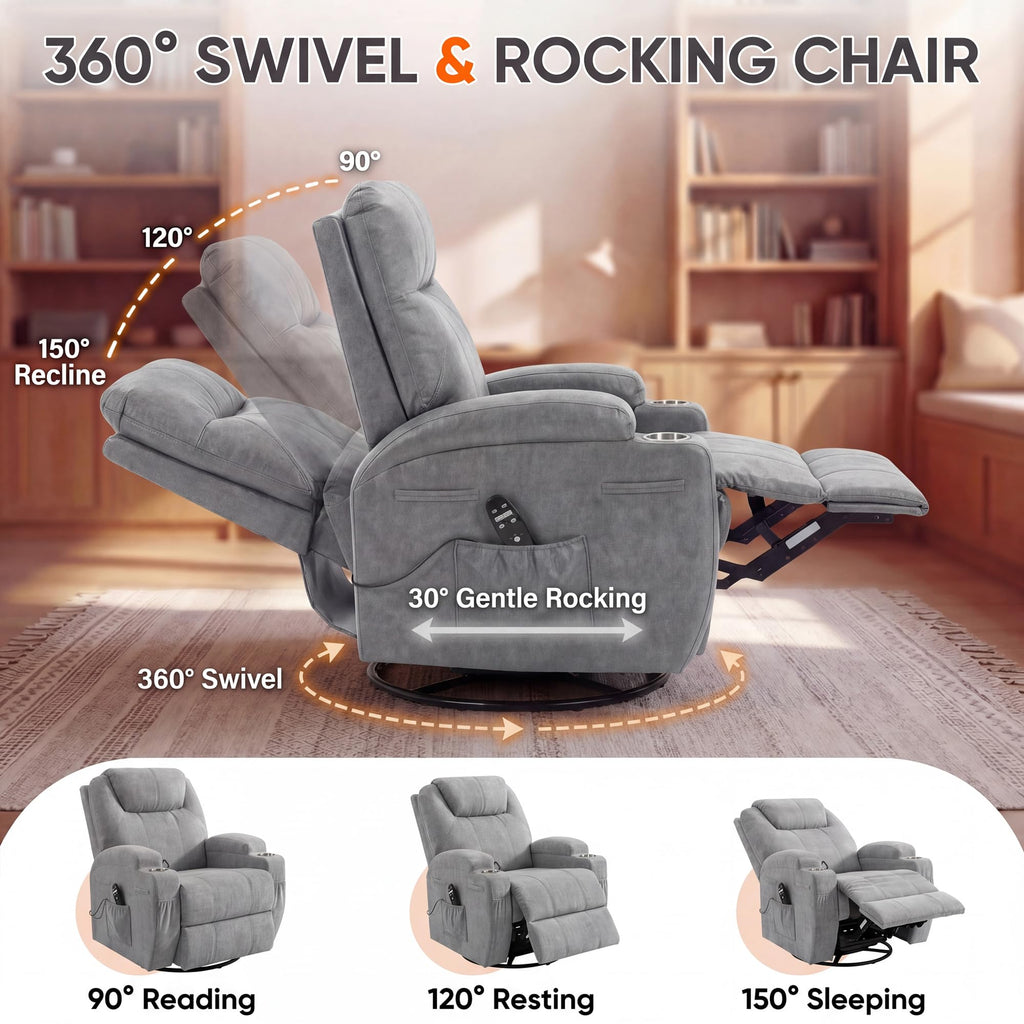 Small Swivel Rocker Recliner with Massage J492
