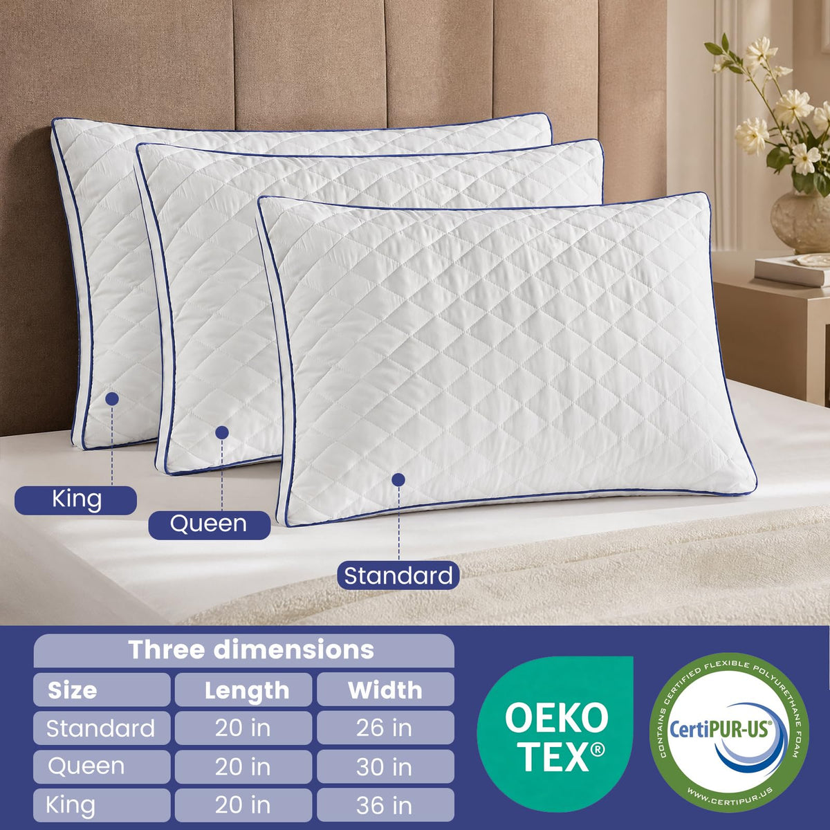 Shredded Memory Foam Pillows King Size Set of 2 P909