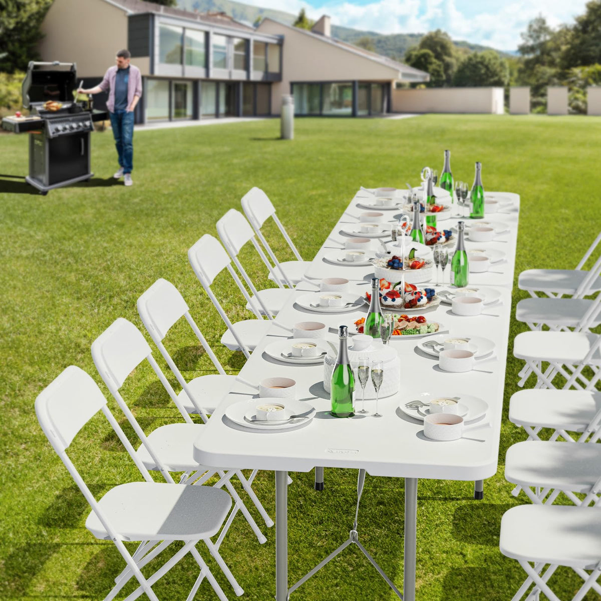 6 Foot White Plastic Folding Table with Carrying Handle J305340