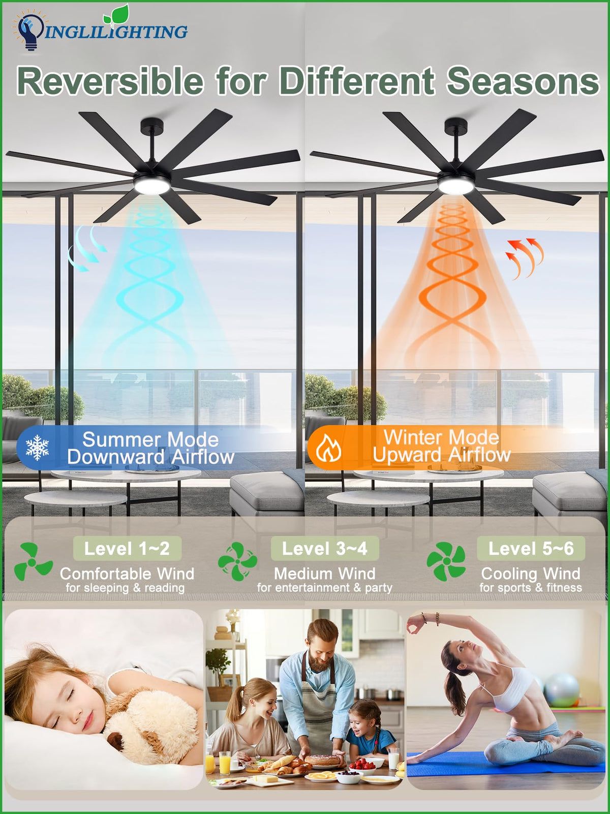 Black 72in Ceiling Fan with Lights K800570