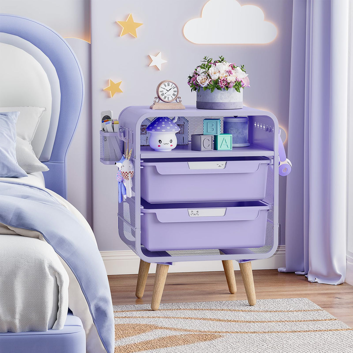 Kids Nightstand, Girls Bedside Table, Night Side Table, Purple L38313
