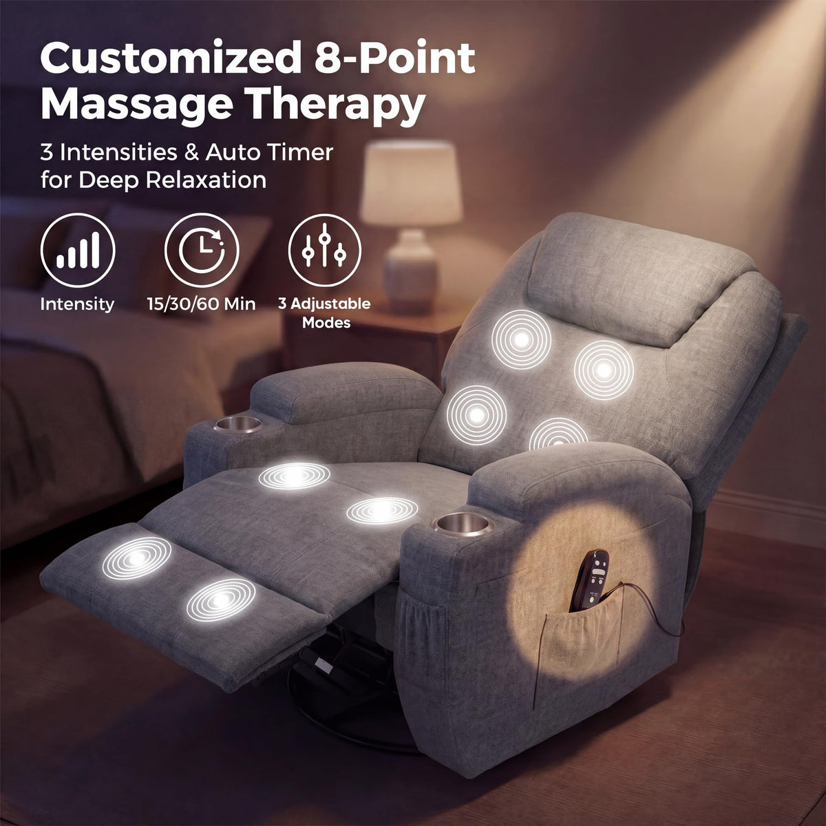 Small Swivel Rocker Recliner with Massage J492