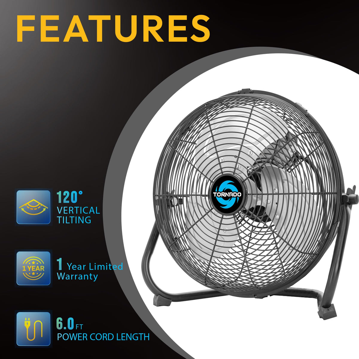 20 Inch 3-Speed High Velocity Metal Floor Fan U998