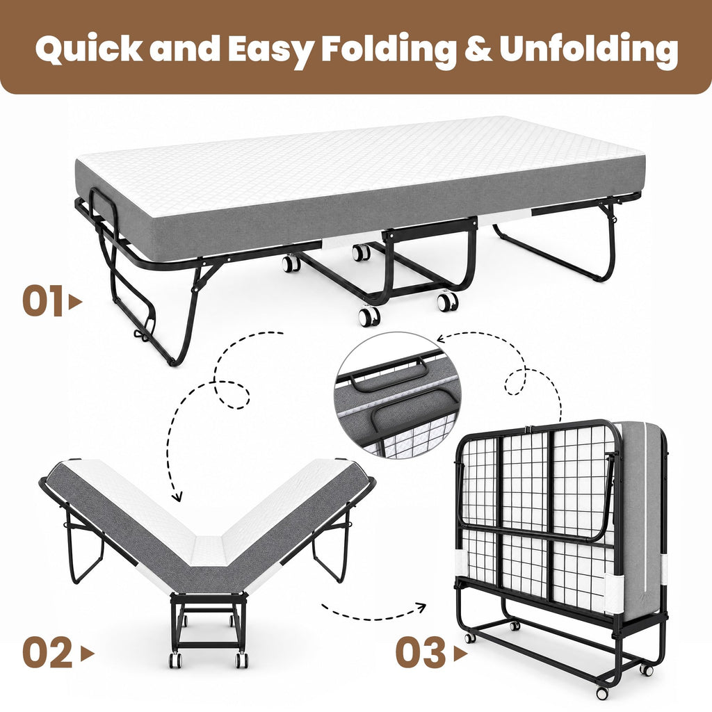 Folding Bed with Mattress, Twin Memory Foam P826578