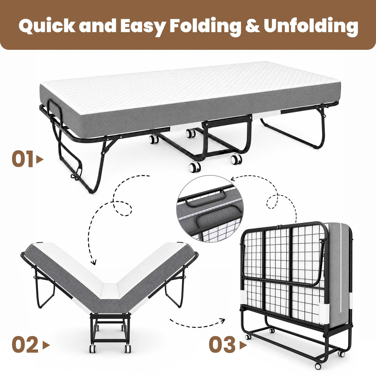 Folding Bed with Mattress, Twin Memory Foam P826578