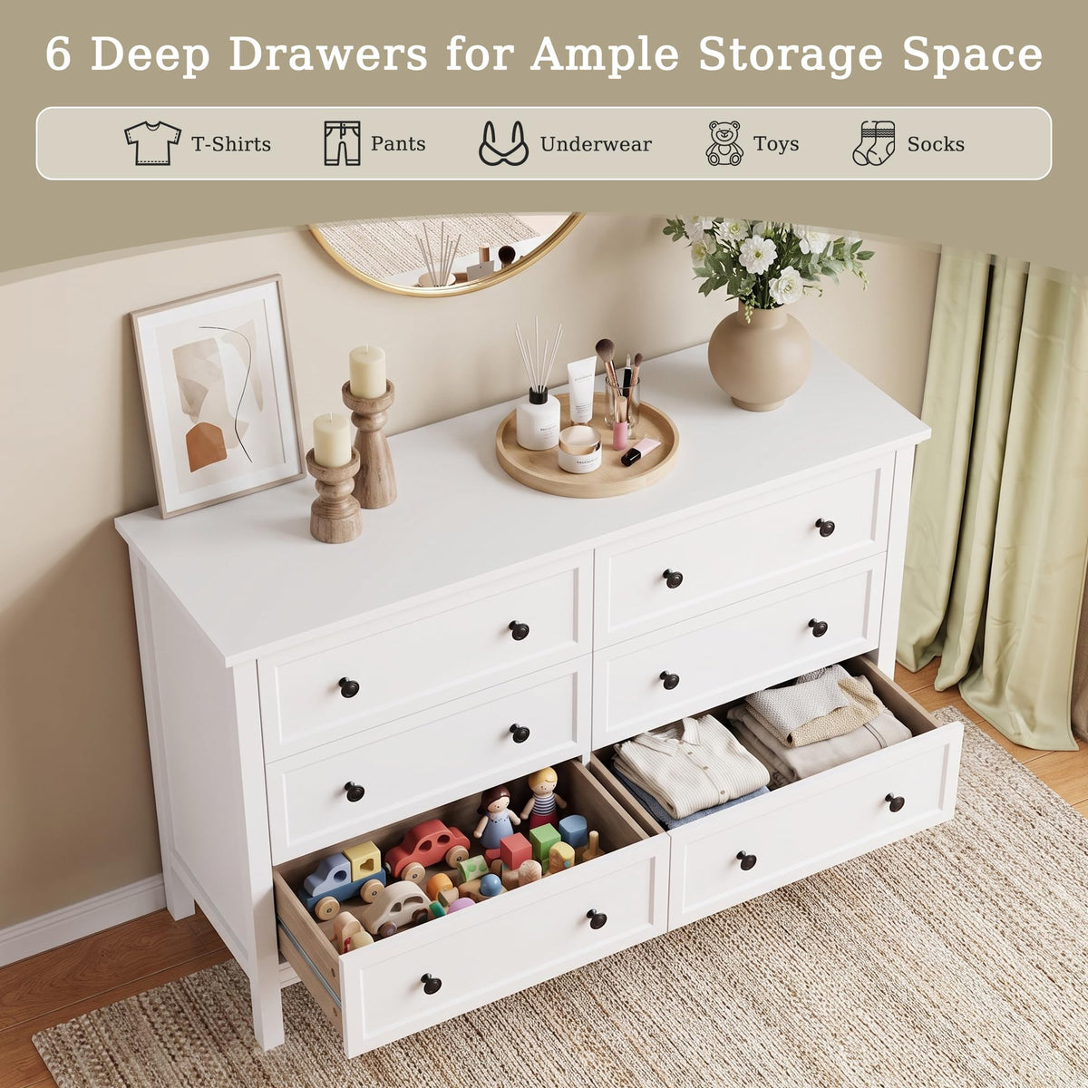 White 6 Drawer Dresser P43727