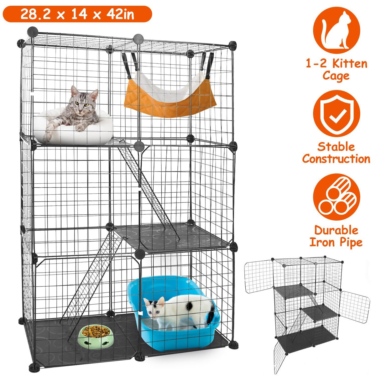 3-Tier Cat Cage with 3 Doors 2 Ramp Ladders U9963
