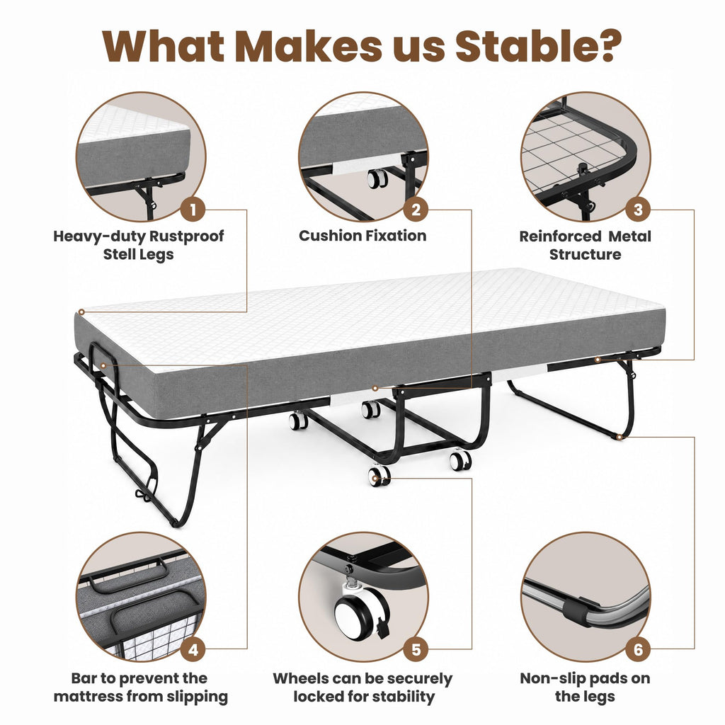 Folding Bed with Mattress, Twin Memory Foam P826578