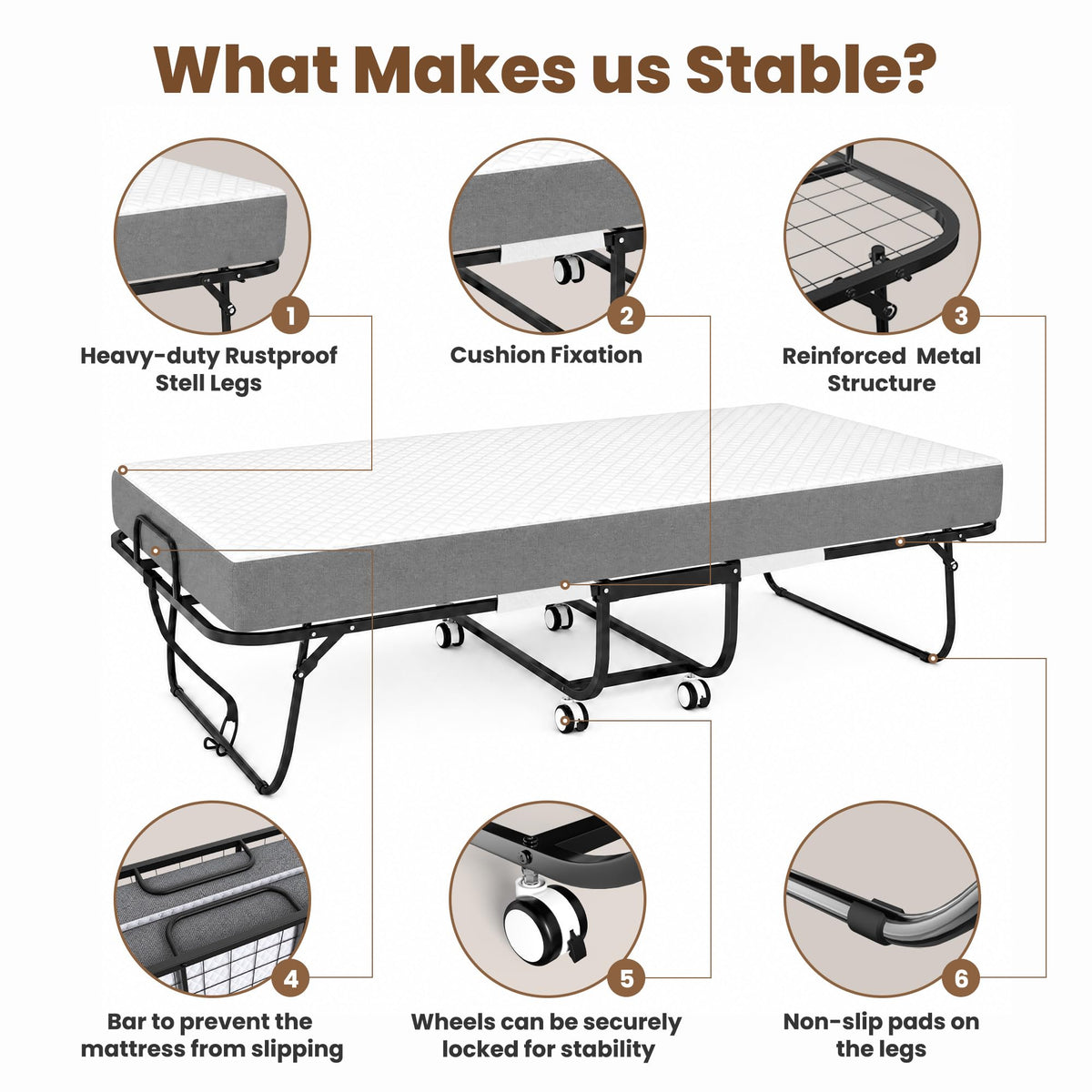 Folding Bed with Mattress, Twin Memory Foam P826578