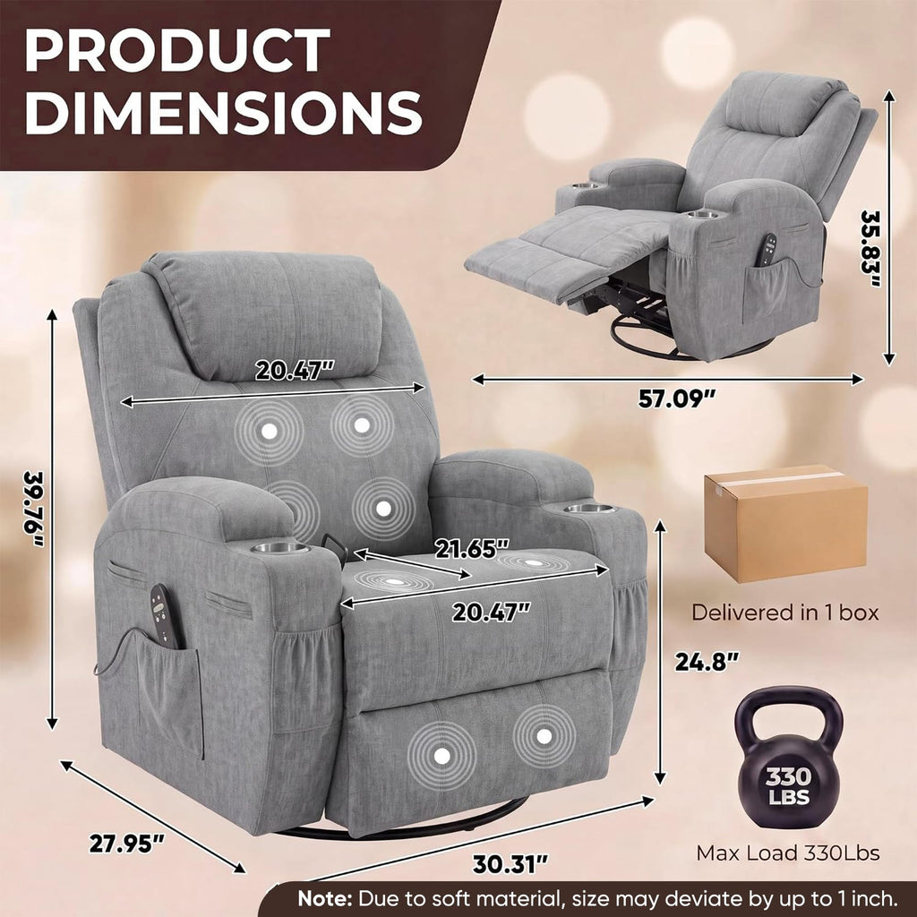 Small Swivel Rocker Recliner with Massage J492