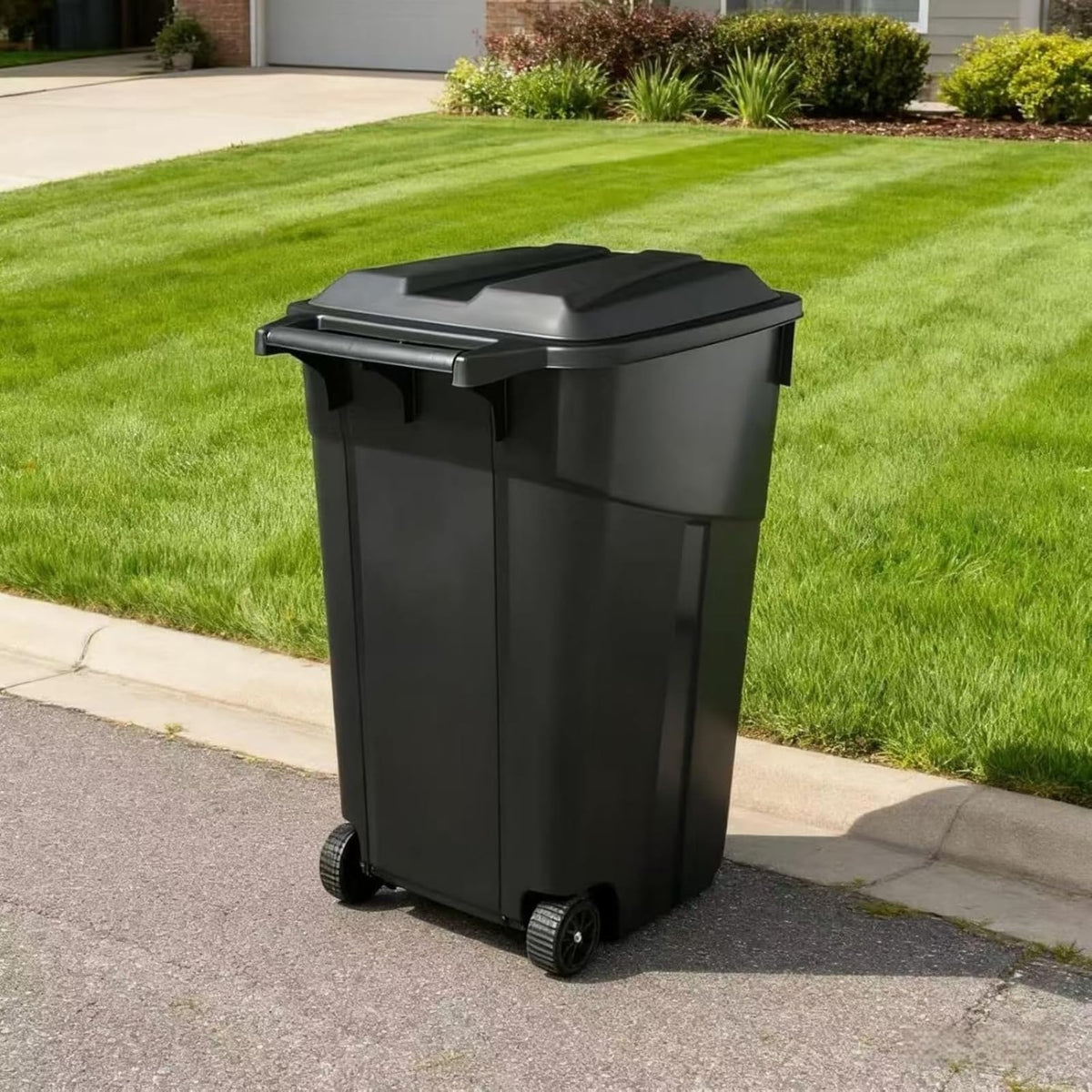 Black 45 Gallon Wheeled Heavy Duty Plastic Trash Can with Lid T7255
