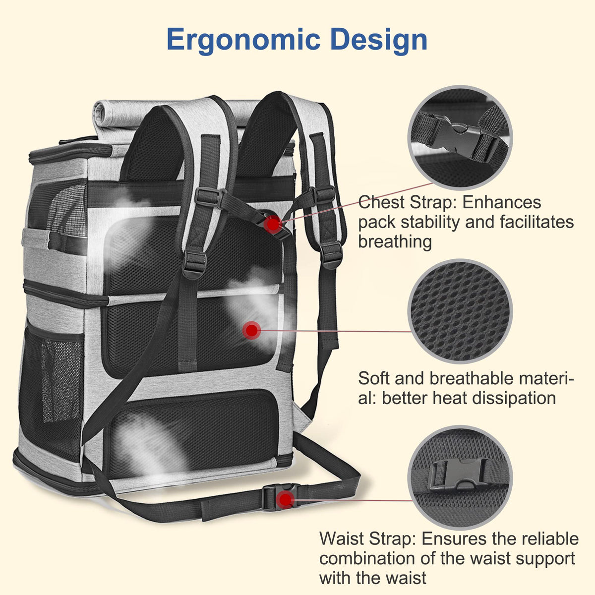 Expandable Cat Backpack Carrier for 2 Cats, 7 Windows, Foldable L151071