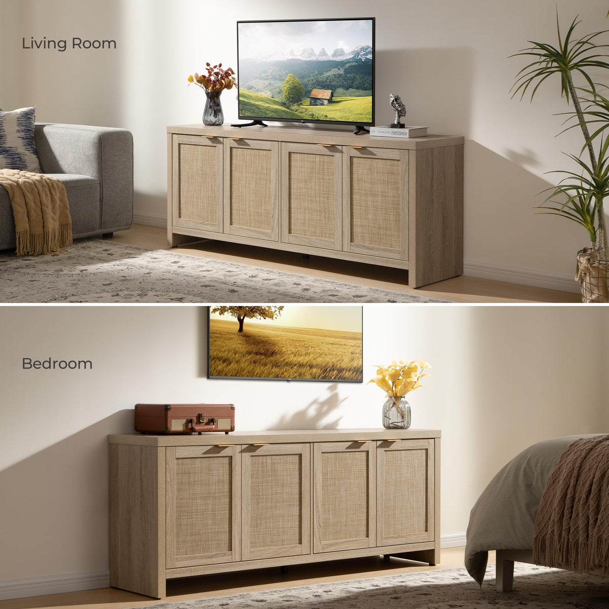 TV Stand with 4 Rattan Cabinets G89259