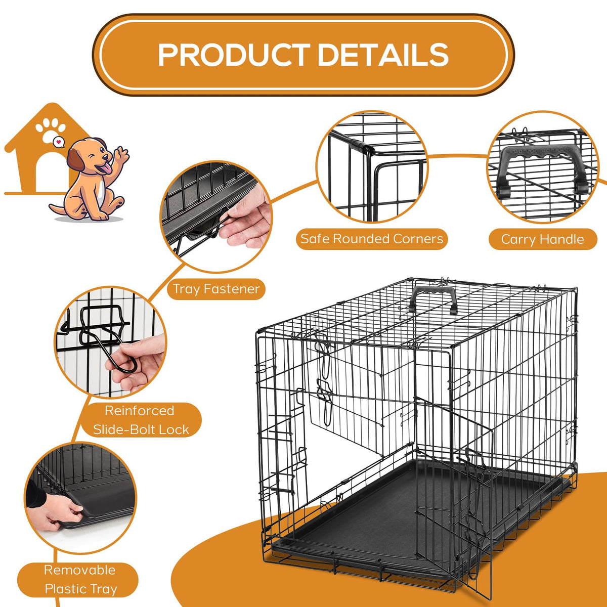 48 Inch Extra Large Folding Dog Crate with Divider Panel H508809