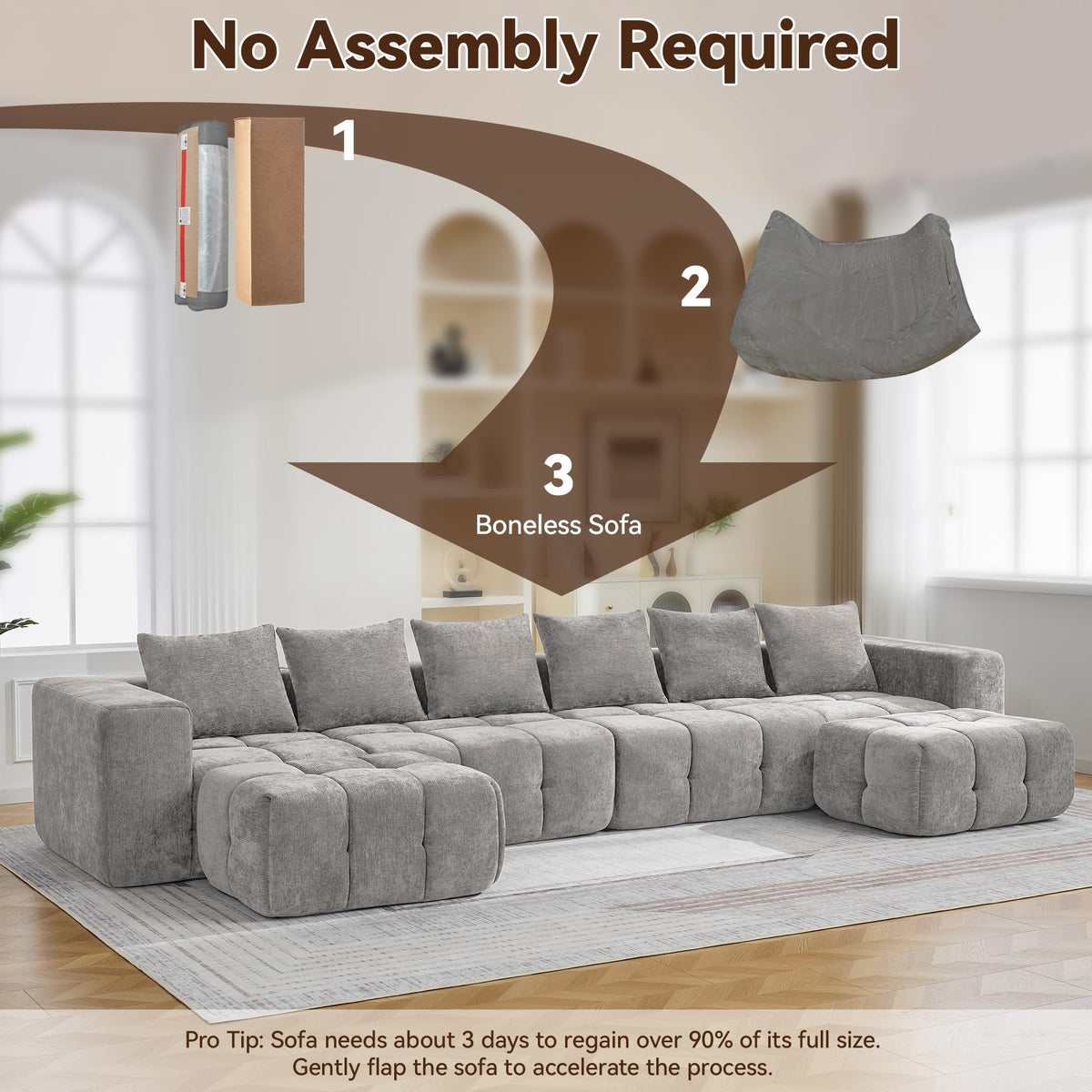 Light Grey Oversized Tufted Memory Foam Loveseat B772