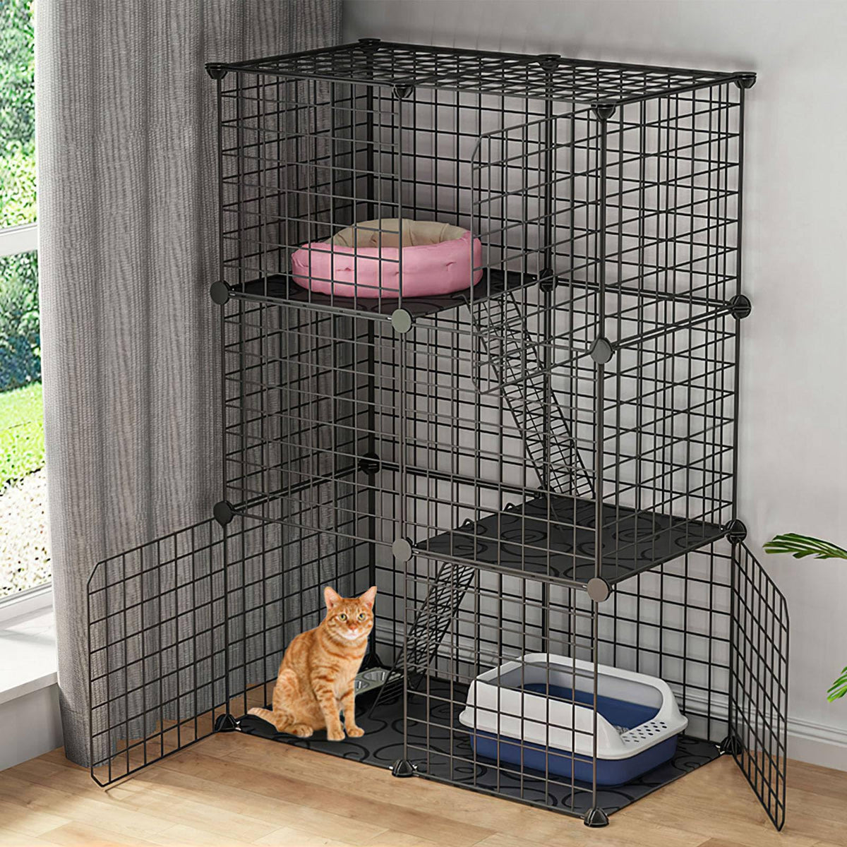 3-Tier Cat Cage with 3 Doors 2 Ramp Ladders U9963