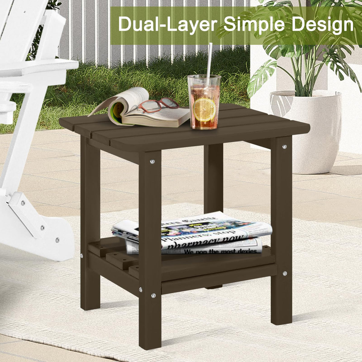 Set of 2 Dark Brown HDPE Storage Side Table E894256