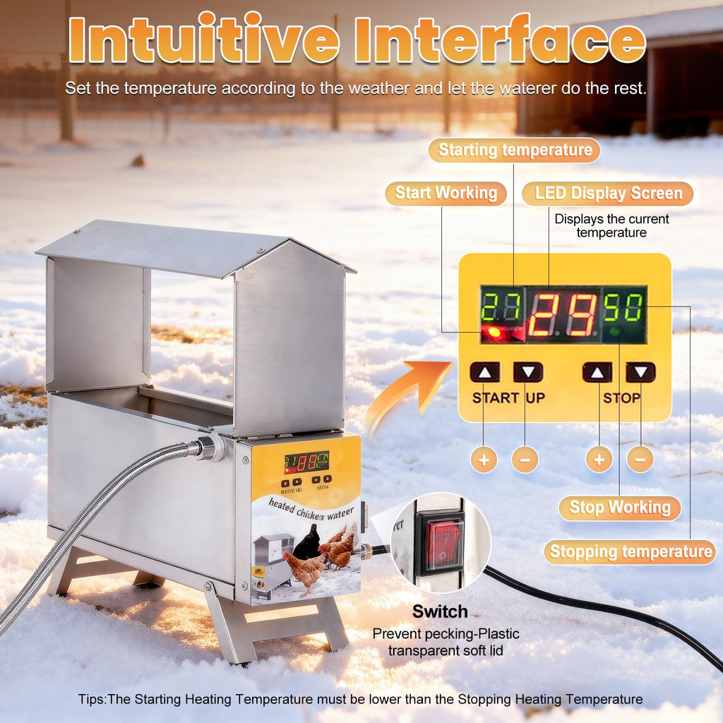 Heated 2 Gallon Stainless Steel Chicken Waterer V249