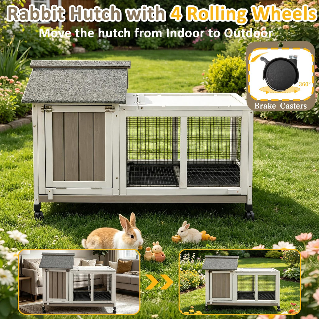 Outdoor Rabbit Hutch 2-Story Bunny Cage with Run F8584