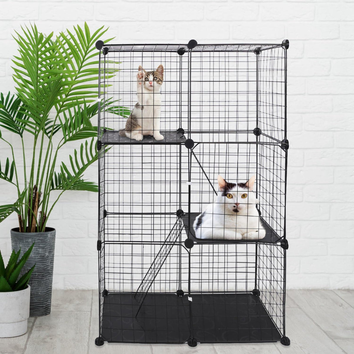 3-Tier Cat Cage with 3 Doors 2 Ramp Ladders U9963