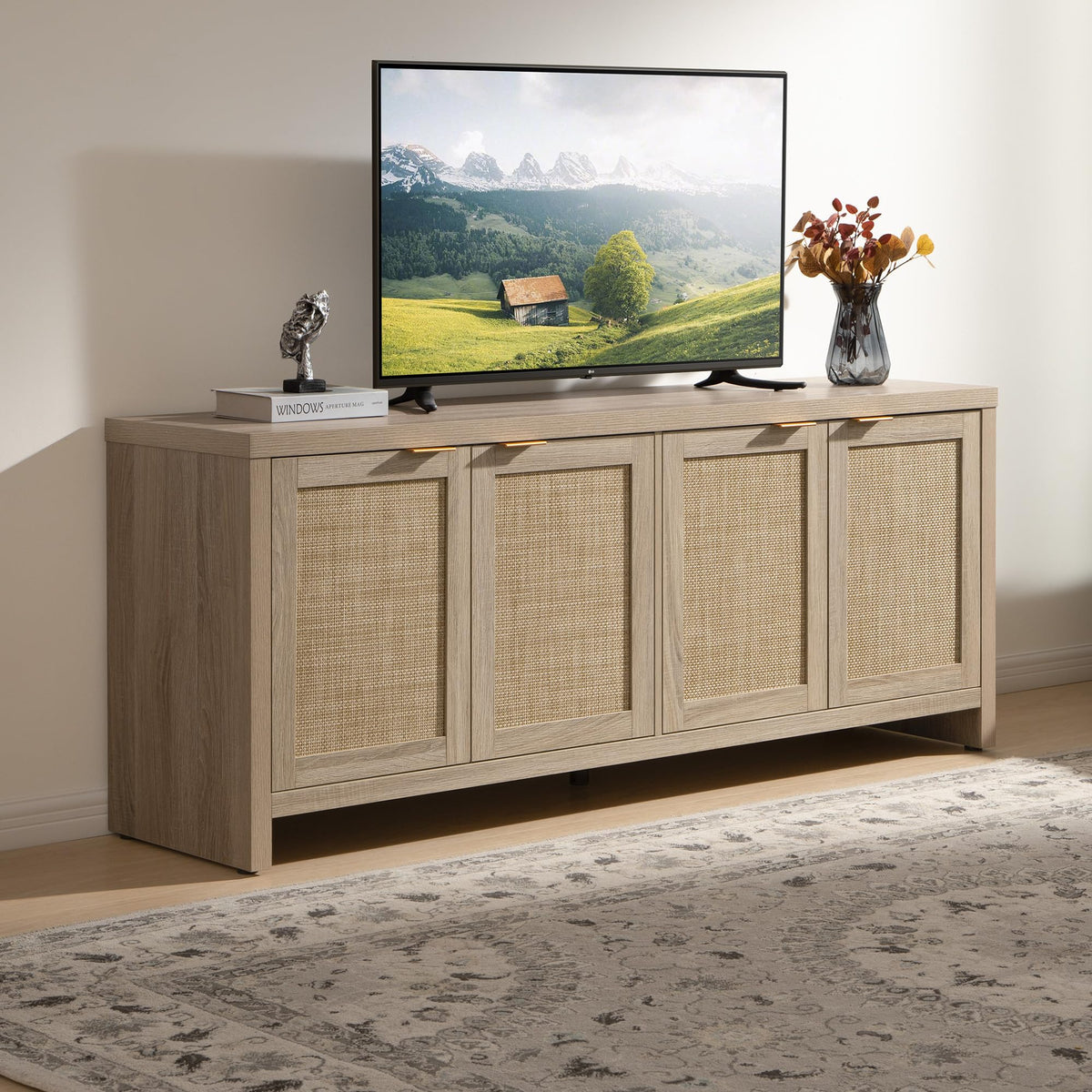 TV Stand with 4 Rattan Cabinets G89259