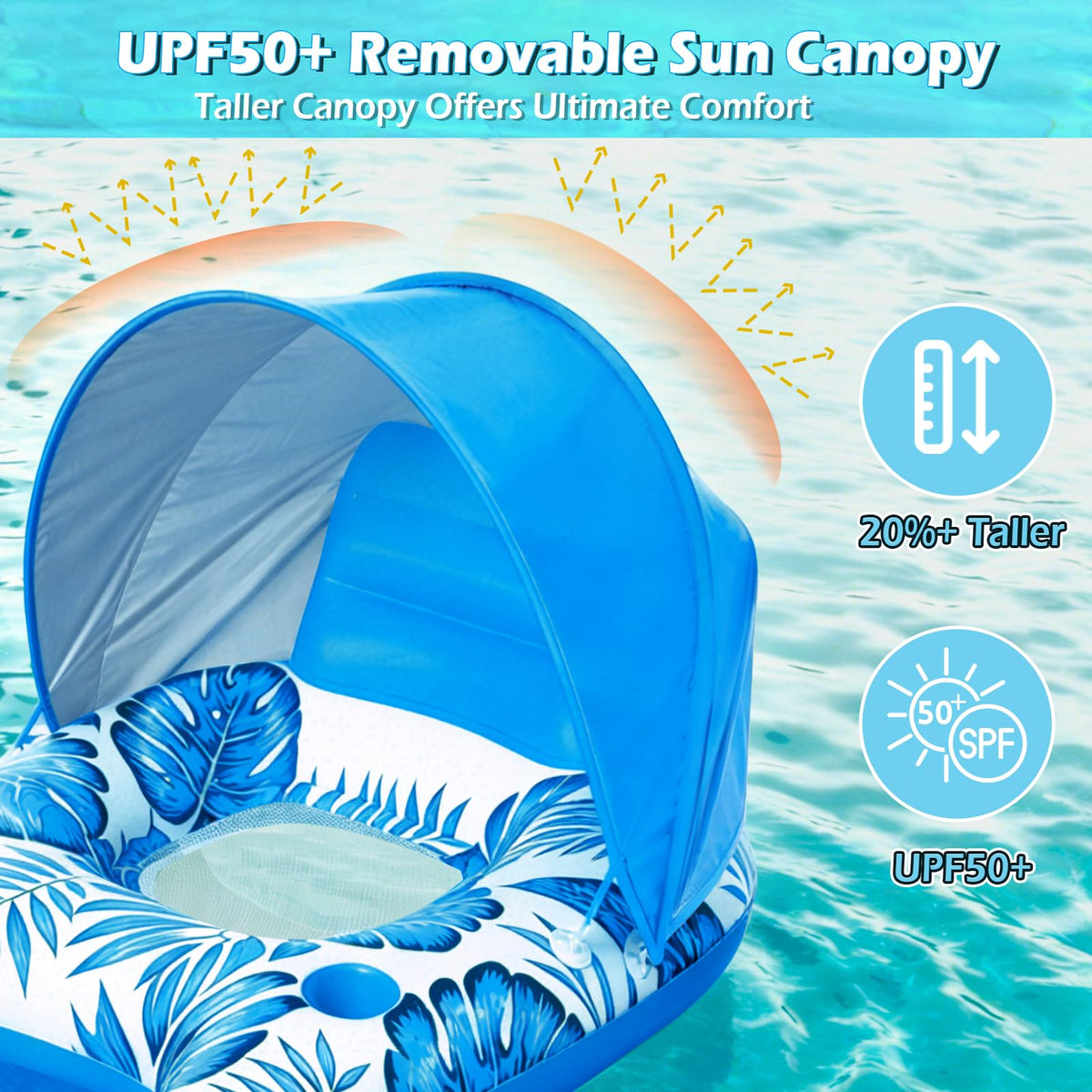 Inflatable Pool Float Lounger with Canopy and Cup Holders Q114