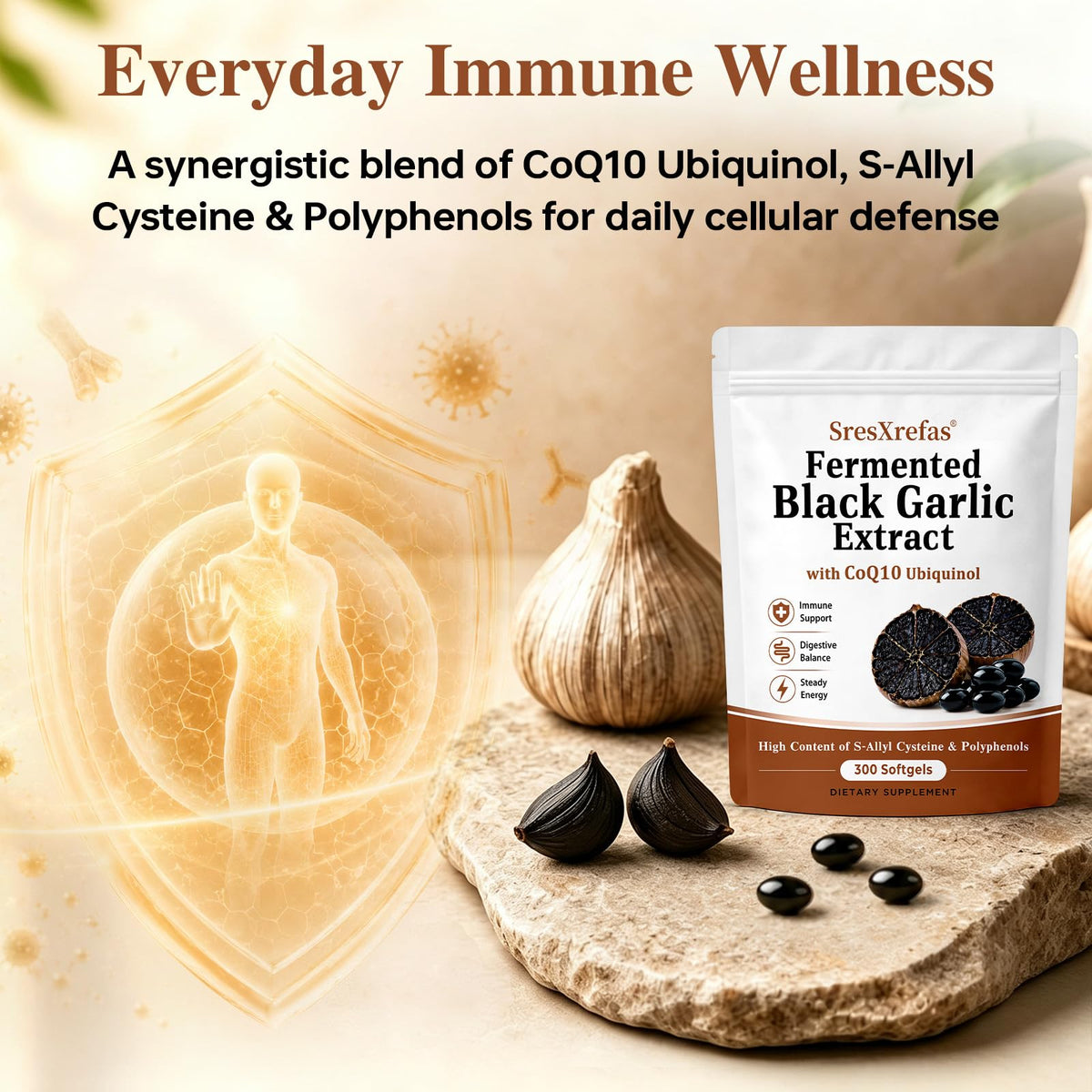 Black Garlic Extract with CoQ10, 300 Softgels Y471307