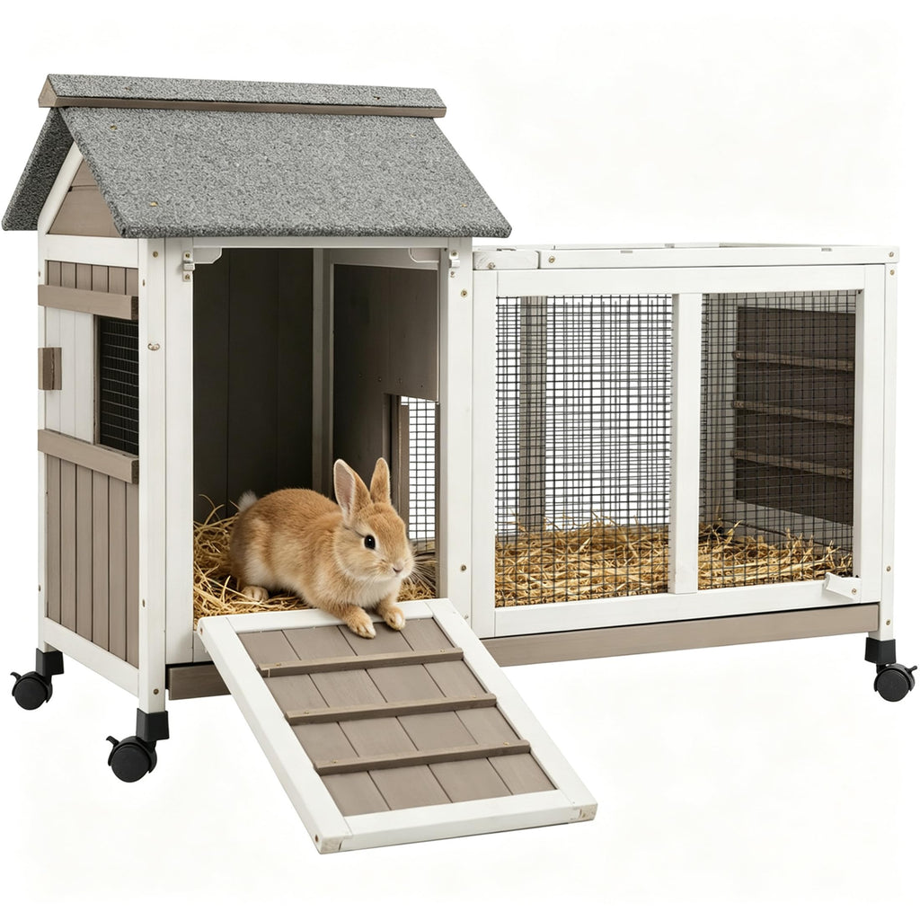 Outdoor Rabbit Hutch 2-Story Bunny Cage with Run F8584
