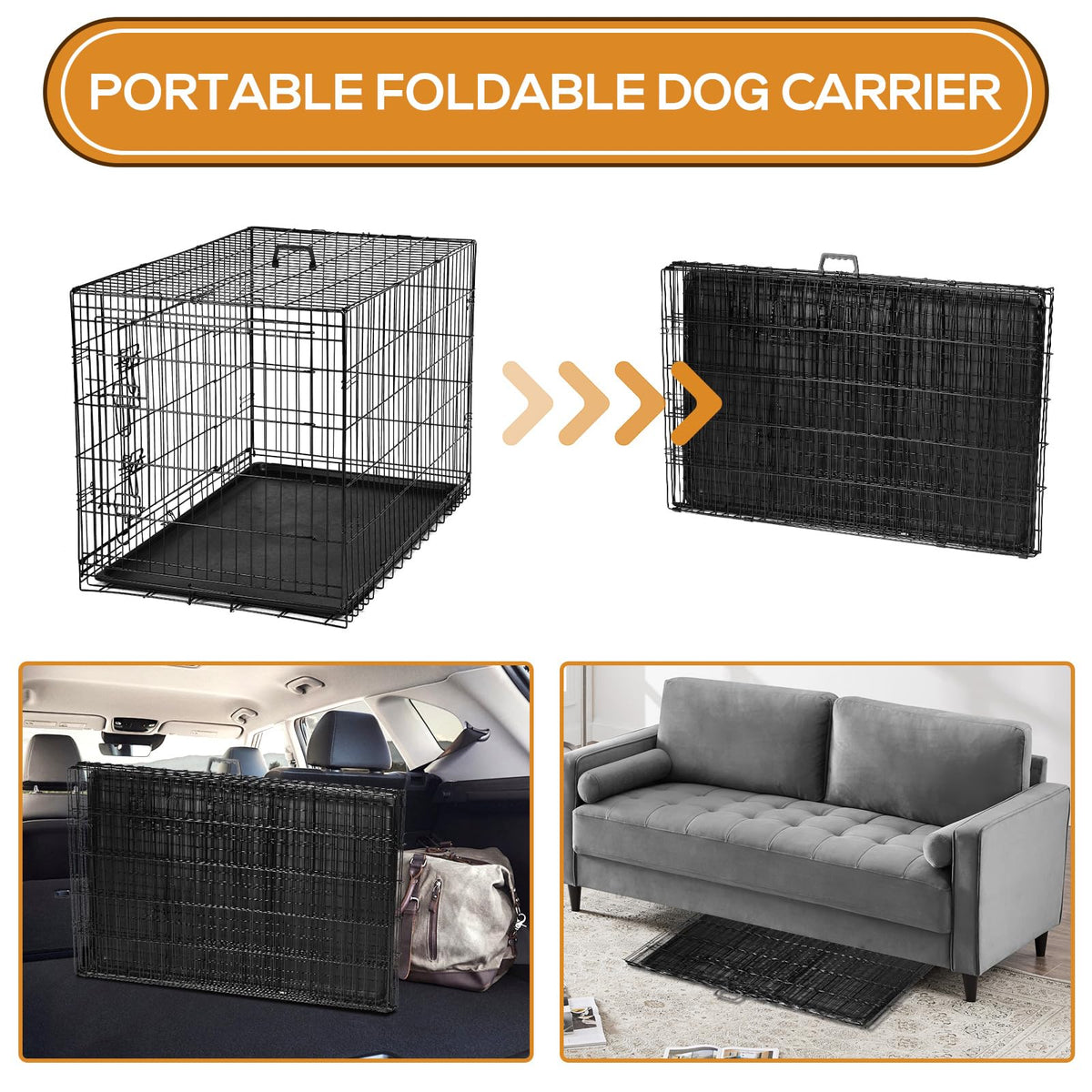 48 Inch Extra Large Folding Dog Crate with Divider Panel H508809
