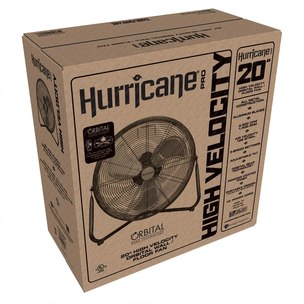 High Velocity Metal Orbital Floor Fan, 3 Speeds, Black, 20in R3137