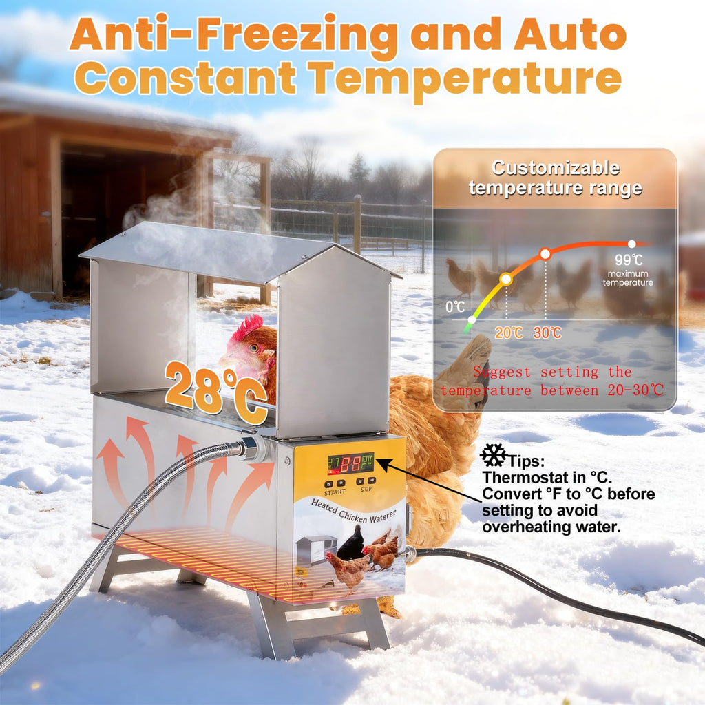 Heated 2 Gallon Stainless Steel Chicken Waterer V249