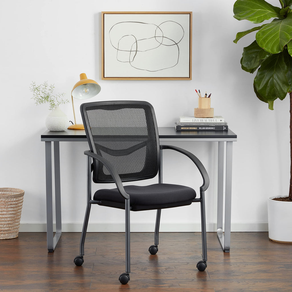 Stackable Visitor's Chair with Breathable Back and Rolling Casters H7595