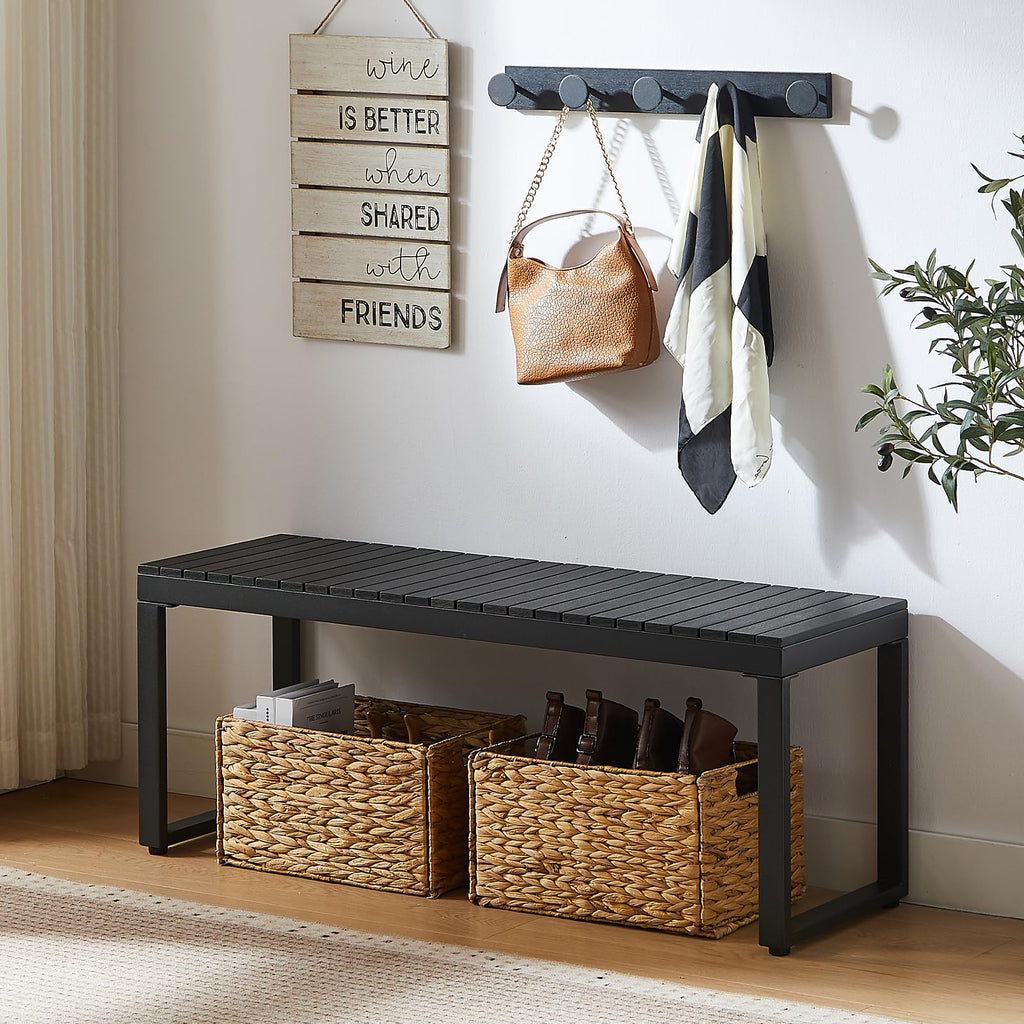 Black 2-Person Outdoor Bench Y66695