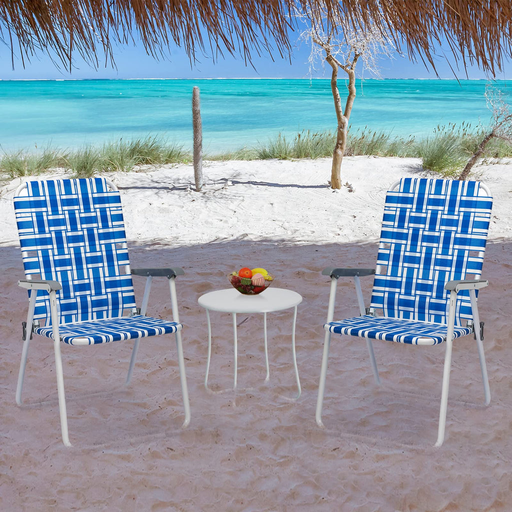 Blue Webbed Folding Lawn Chairs Set of 2 H49647