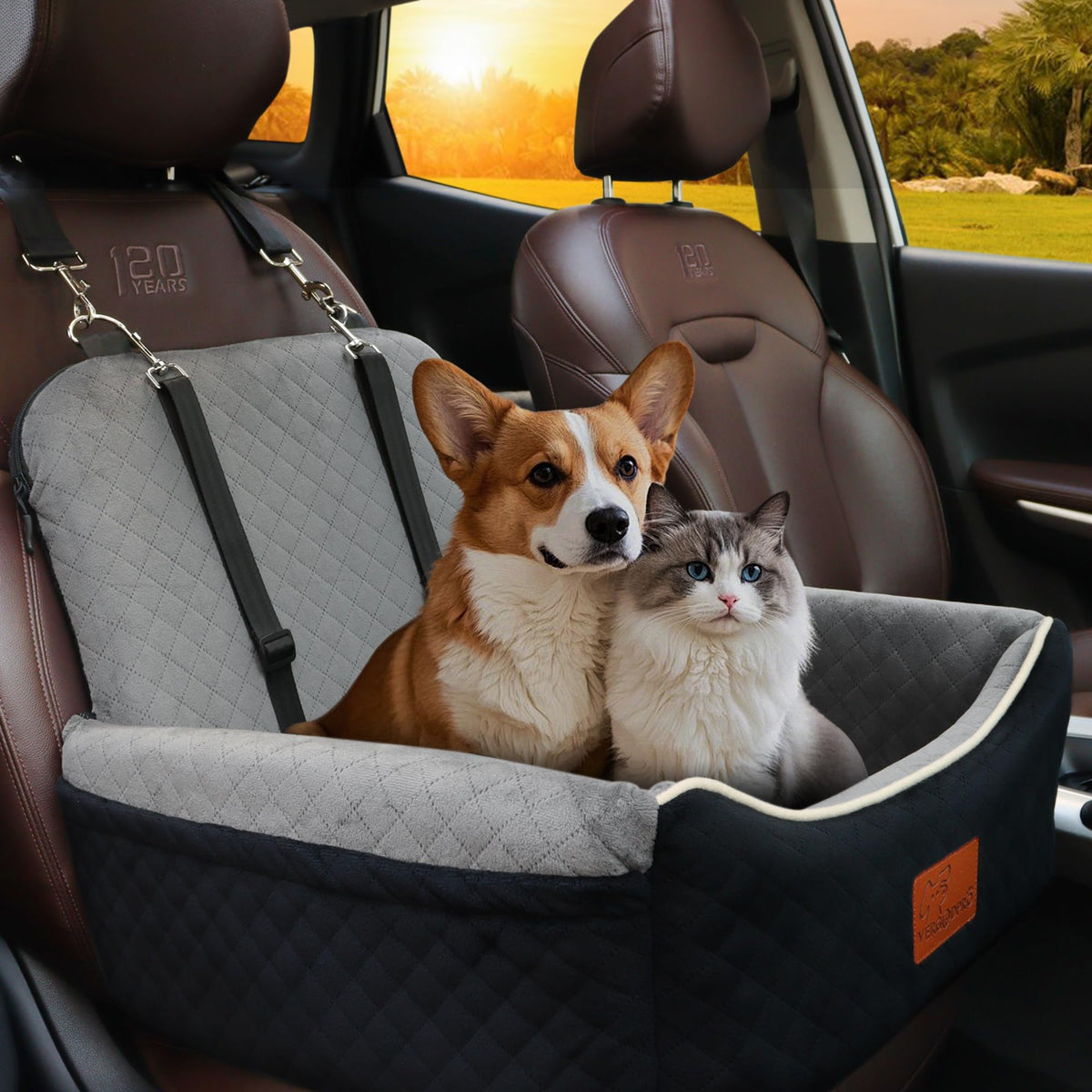 Dog Car Seat Bed 2 in 1 Memory Foam Removable Washable N67039