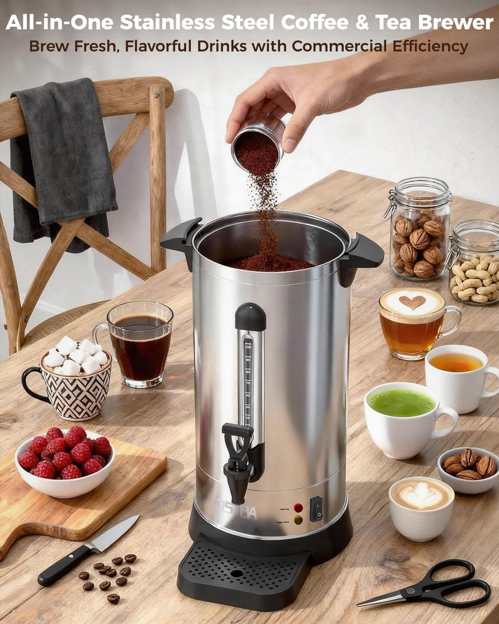100-Cup Commercial Coffee Urn 15L Stainless Steel Percolator S86723