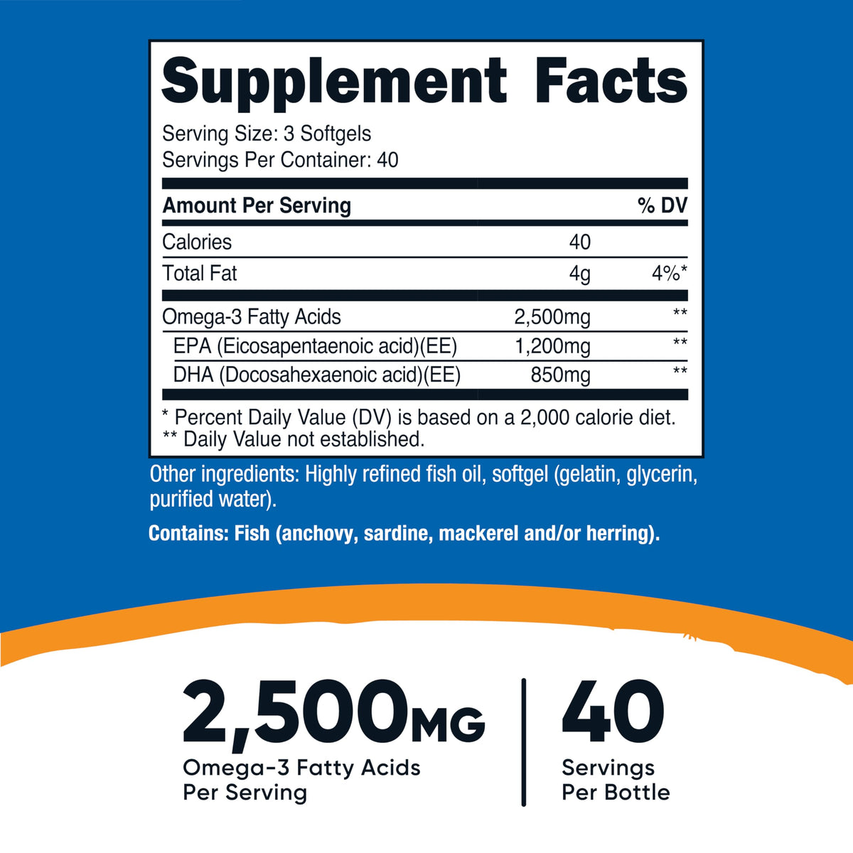 Omega 3 Fish Oil 2500MG 120 Softgels F62289