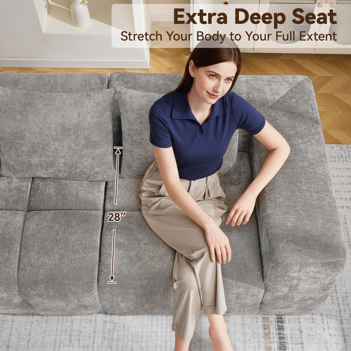 Light Grey Oversized Tufted Memory Foam Loveseat B772
