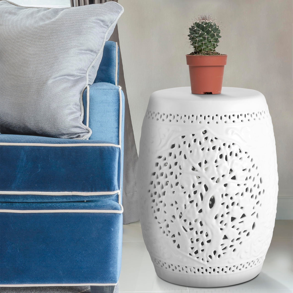 White Ceramic Garden Stool D581