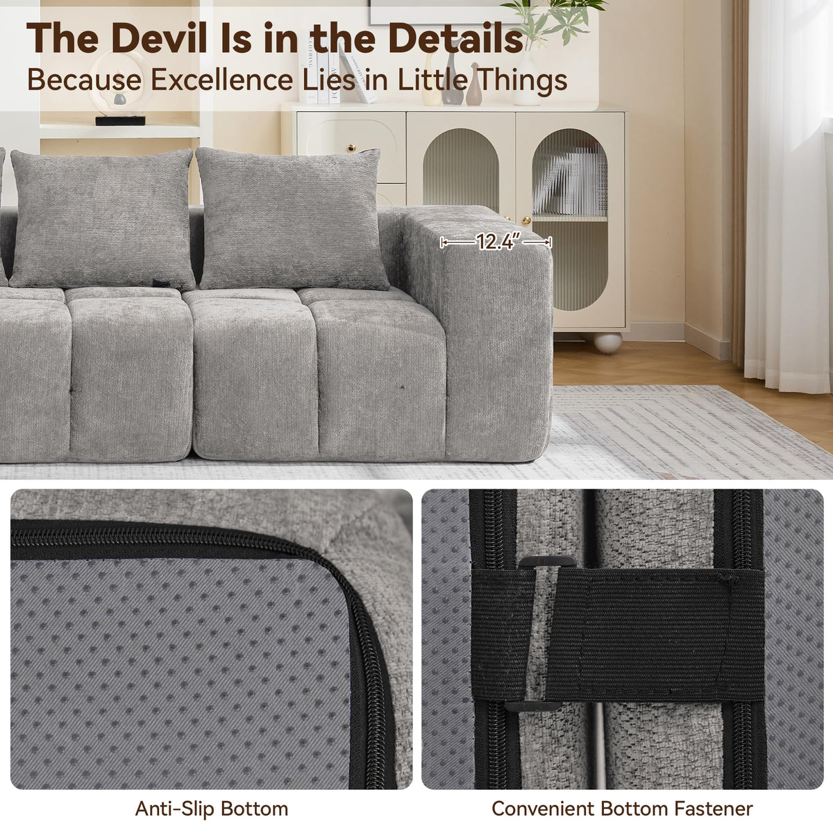 Light Grey Oversized Tufted Memory Foam Loveseat B772