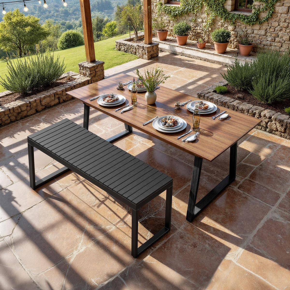 Black 2-Person Outdoor Bench Y66695