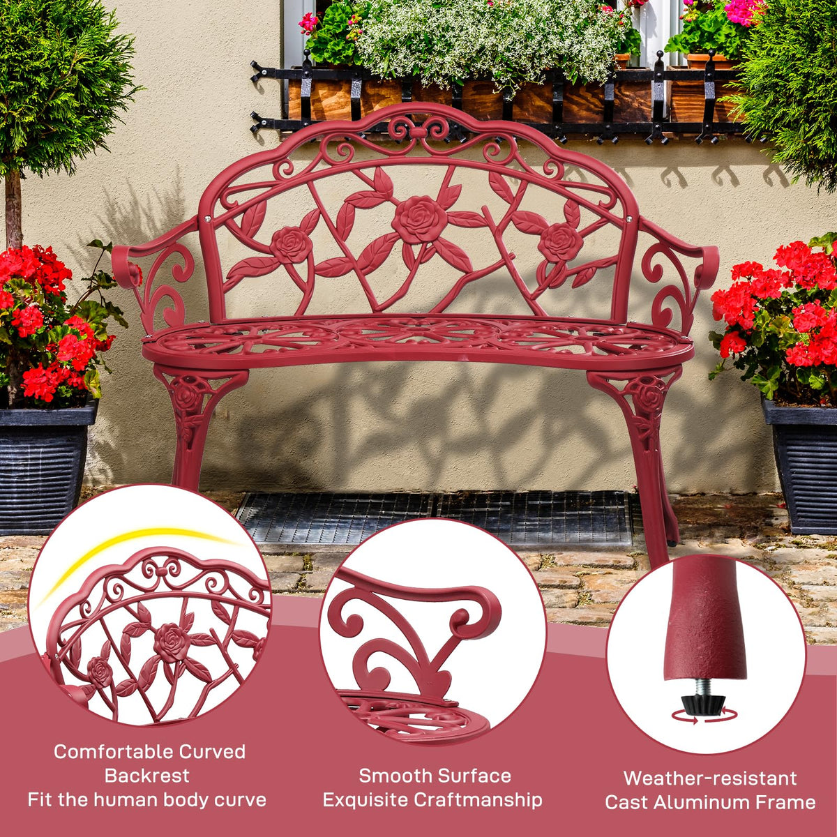 38.5" Cast Iron Aluminum Patio Bench V96327