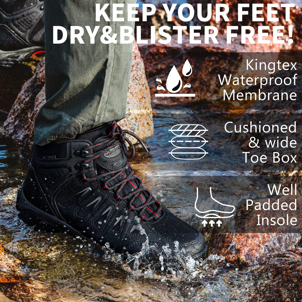 Men's Waterproof Non-Slip Lightweight Mid Top Hiking Boots W230