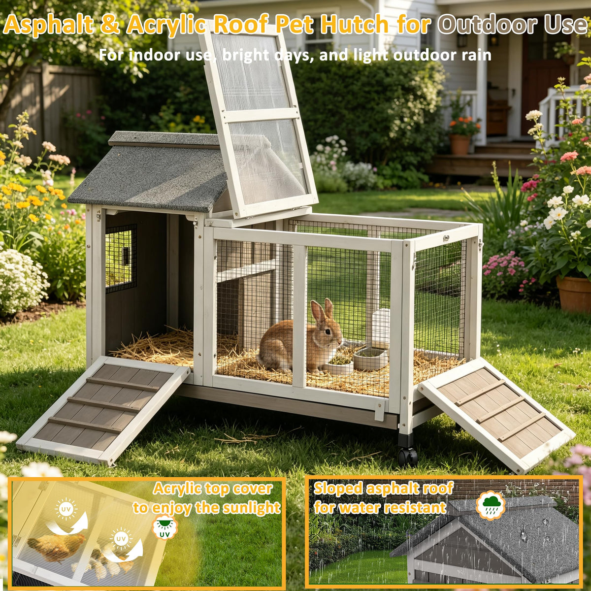 Outdoor Rabbit Hutch 2-Story Bunny Cage with Run F8584
