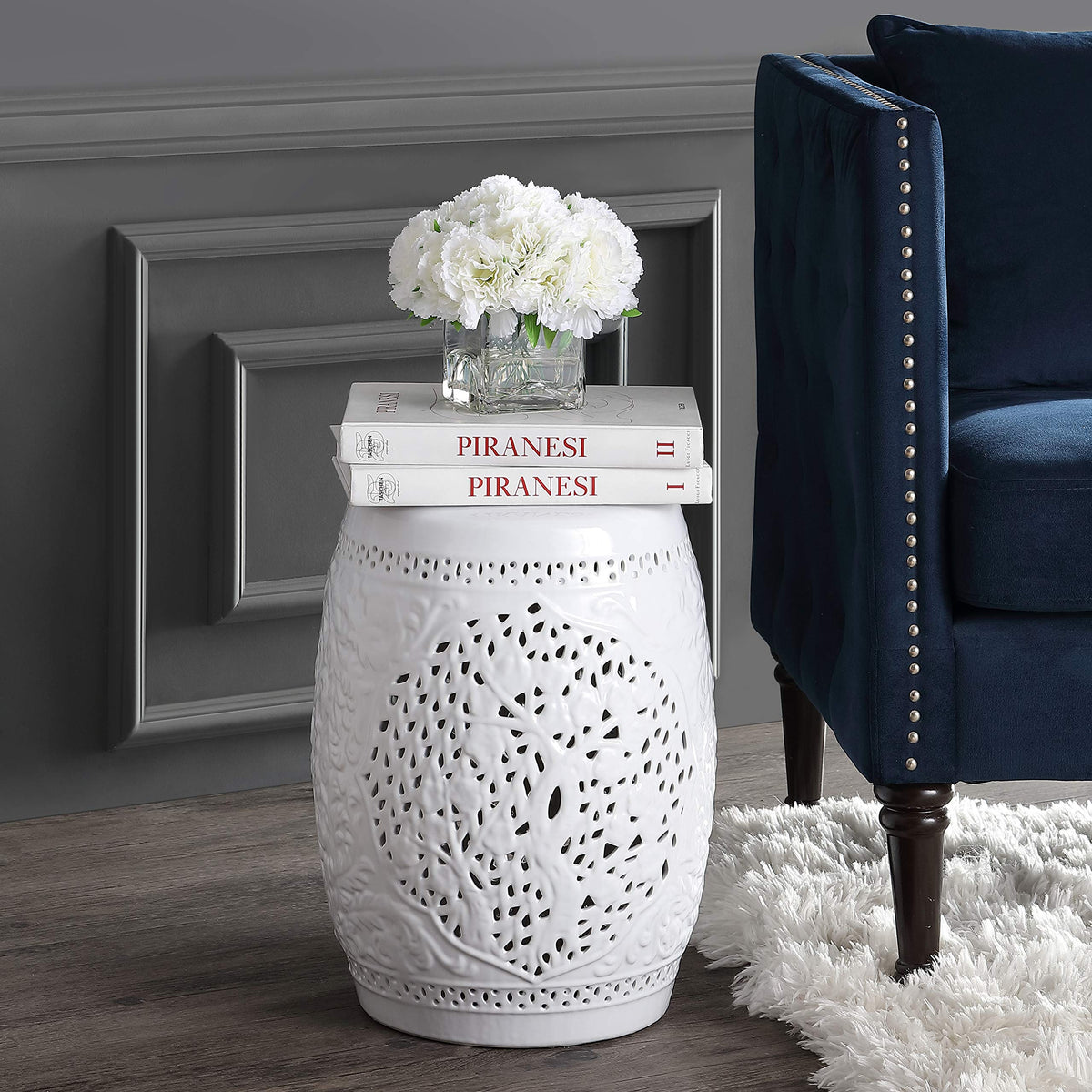 White Ceramic Garden Stool D581